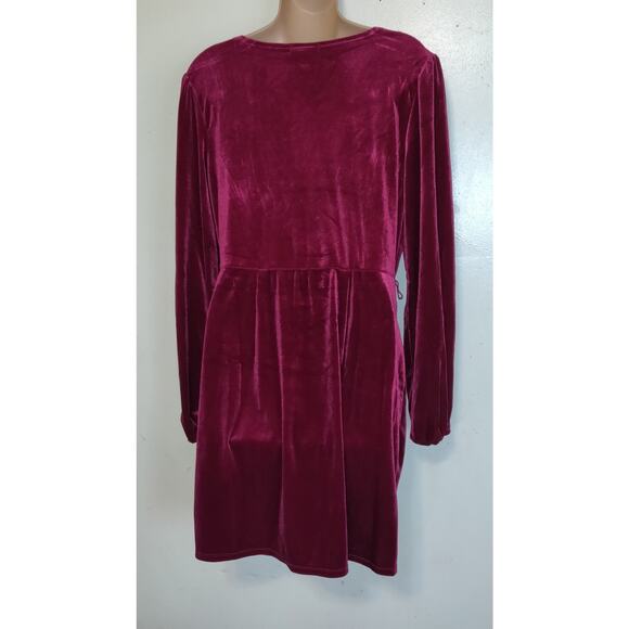 Nine West Velvet Mini Dress Burgundy Velour LARGE Comfort Wear Leisure Party - Picture 7 of 16